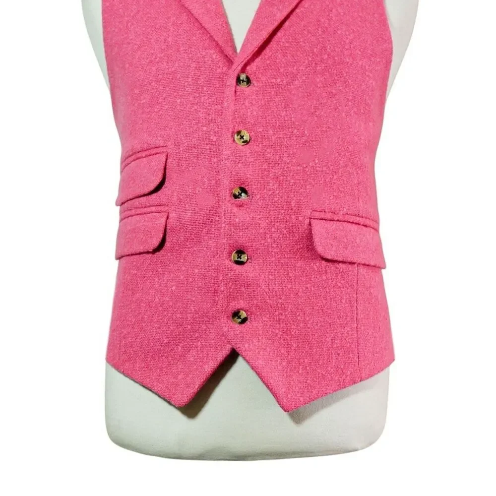 Mens 46R Pink Wool Waistcoat Vest Notch Lapel Formal Wedding Business Party Prom